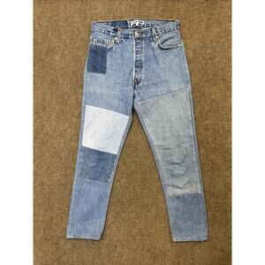 RE/DONE Levi's Patched High Rise Skinny Jeans Womens Sz 27 Blue Denim Button Fly